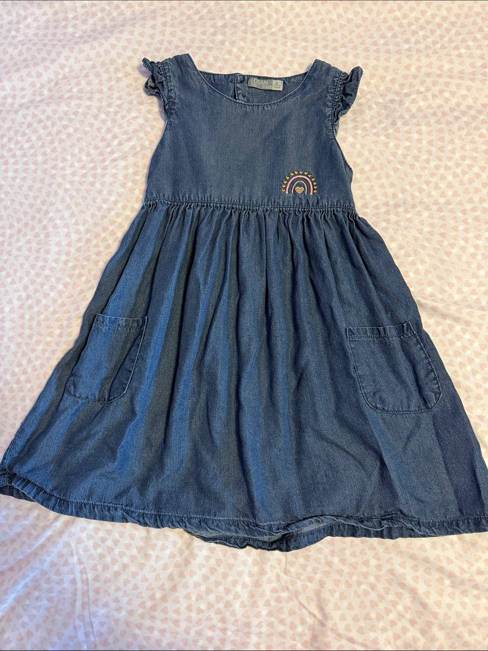 Losan Denim Blue Girls' Pocket Dress with Rainbow Accent